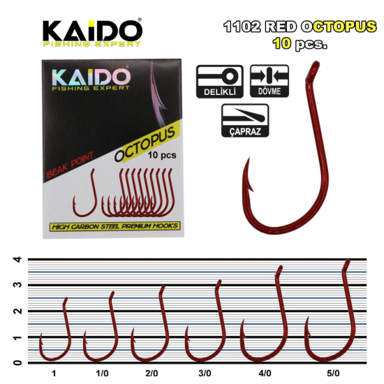 Kaido Red Octopus Beak Olta Ignesi 1102 (10 Pcs) No:1 OLTA İĞNELERİ Kaido Red Octopus Beak Olta Ignesi 1102 (10 Pcs) No:1 OLTA İĞNELERİ