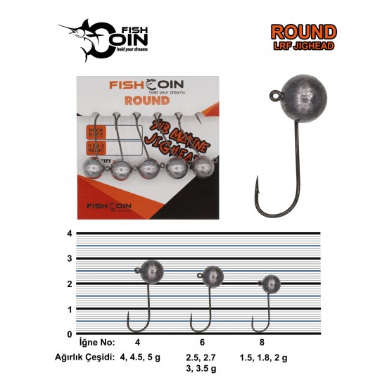 Fishcoin Round Jighead 6-2.5 Gr OLTA İĞNELERİ