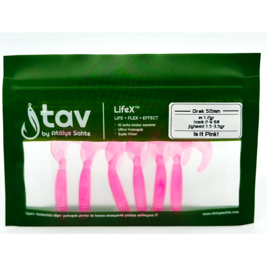 ORAK 52Mm 6’Li Paket Pink (UV/Glow) SİLİKON SAHTELER